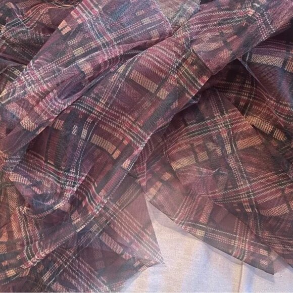 Coffee Mesh Frilly Plaid Pattern Skirt - Picture 7 of 8